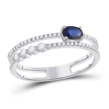  14k White Gold Womens Oval Blue Sapphire Modern Fashion Ring 5/8 Cttw