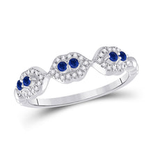  14k White Gold Womens Round Blue Sapphire Diamond Band Ring 1/4 Cttw