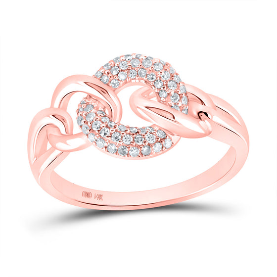 14k Rose Gold Womens Round Diamond Curb Link Ring 1/5 Cttw