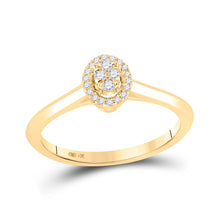  14k Yellow Gold Womens Round Diamond Oval Fashion Ring 1/10 Cttw