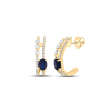  14k Yellow Gold Womens Oval Blue Sapphire Diamond J Hoop Earrings 3/4 Cttw