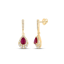  14k Yellow Gold Womens Pear Ruby Teardrop Dangle Earrings 5/8 Cttw