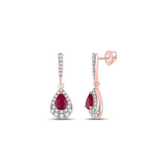 14k Rose Gold Womens Pear Ruby Teardrop Dangle Earrings 5/8 Cttw