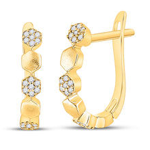  14k Yellow Gold Womens Round Diamond Geometric Hoop Earrings 1/8 Cttw