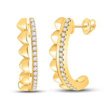  14k Yellow Gold Womens Round Diamond Half J Hoop Earrings 1/10 Cttw