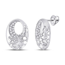  14k White Gold Womens Round Diamond Pitted Oval Earrings 1/5 Cttw