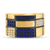 14k Yellow Gold Mens Round Blue Sapphire Checkered Band Ring 5/8 Cttw