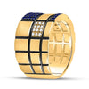 14k Yellow Gold Mens Round Blue Sapphire Checkered Band Ring 5/8 Cttw