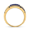 14k Yellow Gold Mens Round Blue Sapphire Checkered Band Ring 5/8 Cttw