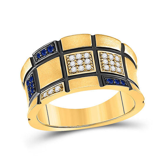 14k Yellow Gold Womens Round Blue Sapphire Fashion Ring 1/4 Cttw