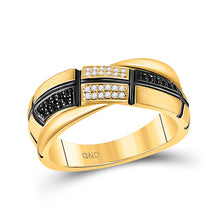  14k Yellow Gold Womens Round Black Color Enhanced Diamond Band Ring 1/10 Cttw