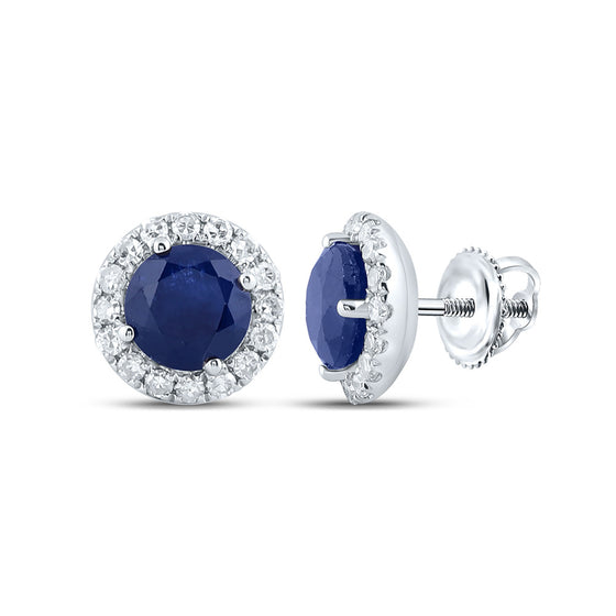14k White Gold Womens Round Blue Sapphire Diamond Halo Earrings 1-1/5 Cttw
