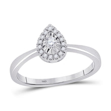  10k White Gold Womens Round Diamond Teardrop Halo Promise Ring 1/6 Cttw