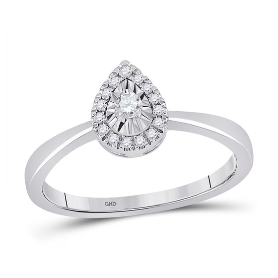 10k White Gold Womens Round Diamond Teardrop Halo Promise Ring 1/6 Cttw