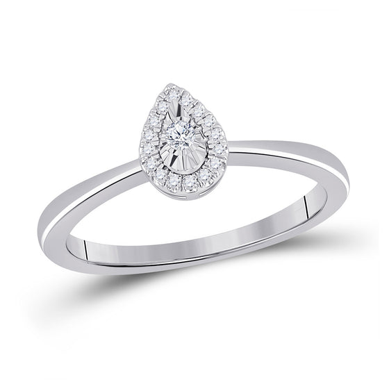 10k White Gold Womens Round Diamond Teardrop Promise Ring 1/12 Cttw