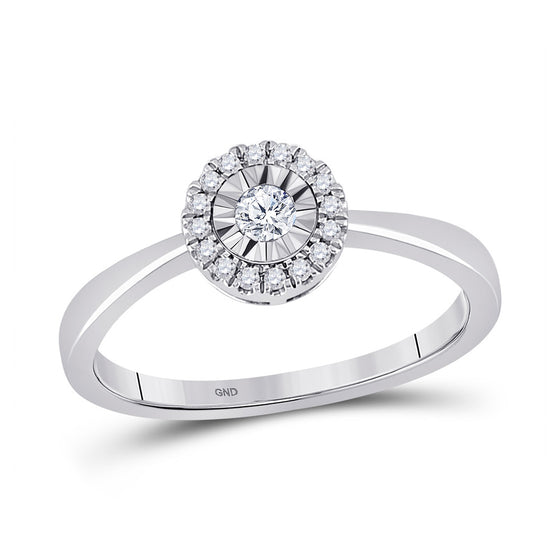 10k White Gold Womens Round Diamond Halo Solitaire Promise Ring 1/6 Cttw