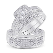  10k White Gold His Hers Round Diamond Square Matching Wedding Set 5/8 Cttw