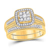 10k Yellow Gold His Hers Round Diamond Square Matching Wedding Set 5/8 Cttw