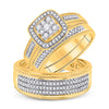 10k Yellow Gold His Hers Round Diamond Square Matching Wedding Set 5/8 Cttw