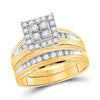 14k Yellow Gold His Hers Round Diamond Square Matching Wedding Set 1 Cttw