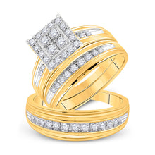  14k Yellow Gold His Hers Round Diamond Square Matching Wedding Set 1 Cttw