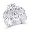 14k White Gold His Hers Round Diamond Cluster Matching Wedding Set 1 Cttw