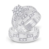 14k White Gold His Hers Round Diamond Cluster Matching Wedding Set 1 Cttw