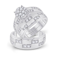  14k White Gold His Hers Round Diamond Cluster Matching Wedding Set 1 Cttw
