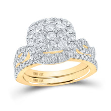  14k Yellow Gold Round Diamond Cluster Bridal Wedding Ring Band Set 1-1/2 Cttw