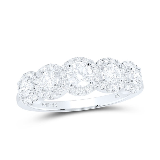14k White Gold Round Diamond 5-stone Bridal Wedding Engagement Ring 3/4 Cttw