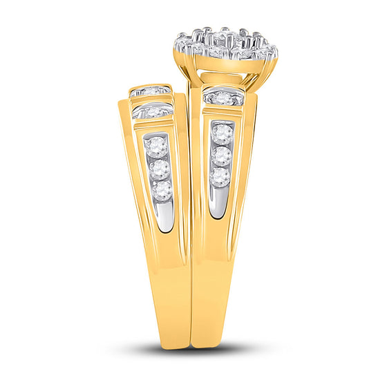 14k Yellow Gold His Hers Round Diamond Halo Matching Wedding Set 1 Cttw