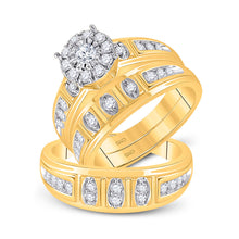  14k Yellow Gold His Hers Round Diamond Halo Matching Wedding Set 1 Cttw