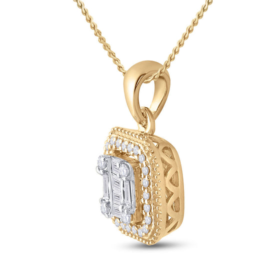 14k Yellow Gold Womens Round Diamond Cushion Cluster Pendant 1/4 Cttw