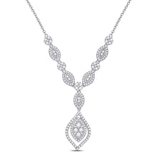  14k White Gold Womens Round Diamond Luxury Dangle Necklace 2 Cttw