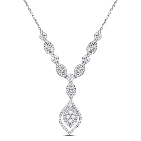 14k White Gold Womens Round Diamond Luxury Dangle Necklace 2 Cttw