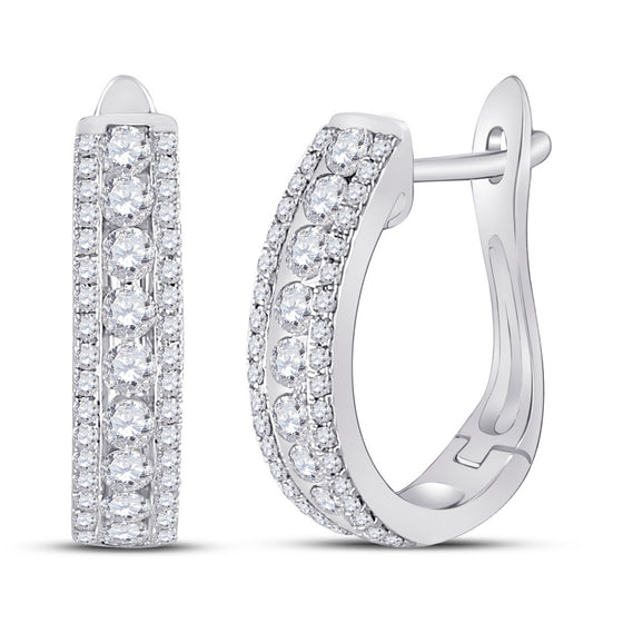 14k White Gold Womens Round Diamond Hoop Earrings 7/8 Cttw