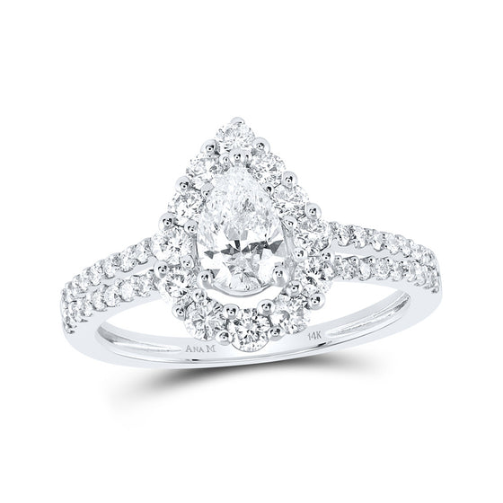 14k White Gold Pear Diamond Solitaire Bridal Wedding Engagement Ring 1-1/3 Cttw