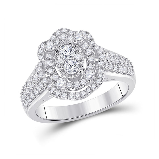 14k White Gold Womens Round Diamond Oval Ring 1 Cttw