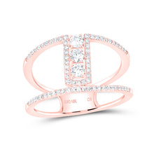  10k Rose Gold Womens Round Diamond Fashion 3-stone Ring 3/8 Cttw