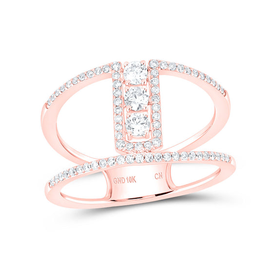 10k Rose Gold Womens Round Diamond Fashion 3-stone Ring 3/8 Cttw