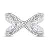 10k White Gold Womens Round Diamond Crossover Fashion Ring 1/3 Cttw