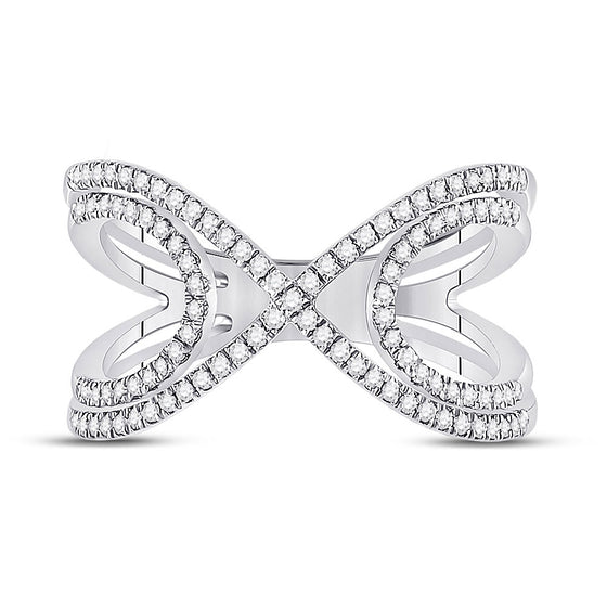 10k White Gold Womens Round Diamond Crossover Fashion Ring 1/3 Cttw