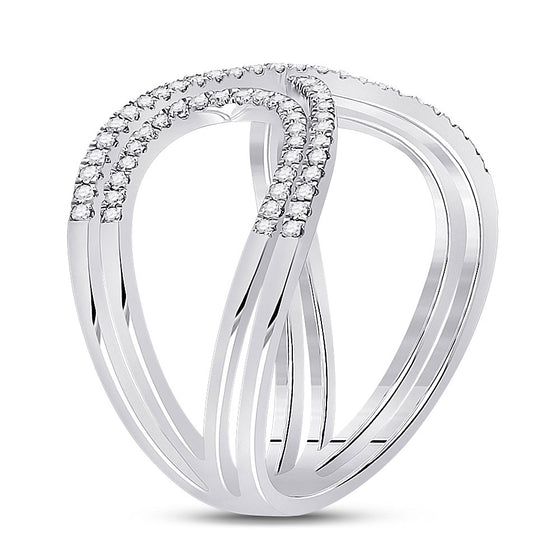 10k White Gold Womens Round Diamond Crossover Fashion Ring 1/3 Cttw