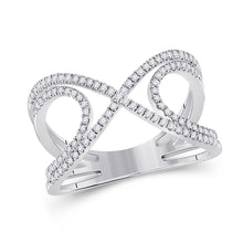  10k White Gold Womens Round Diamond Crossover Fashion Ring 1/3 Cttw