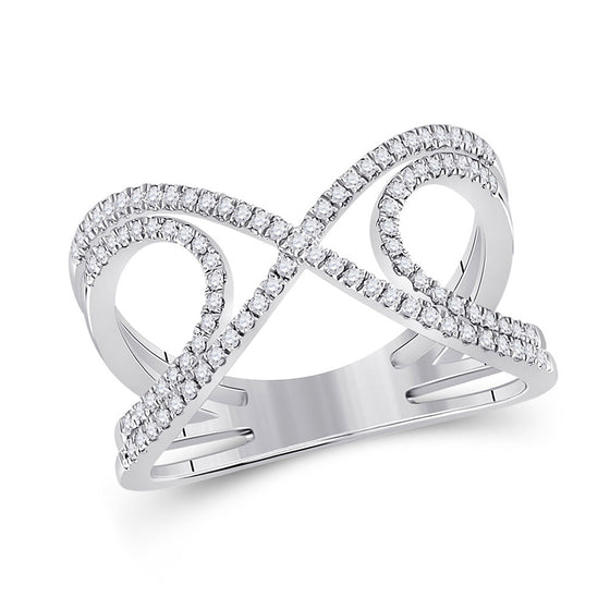 10k White Gold Womens Round Diamond Crossover Fashion Ring 1/3 Cttw
