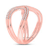 10k Rose Gold Womens Round Diamond Crossover Fashion Ring 1/3 Cttw