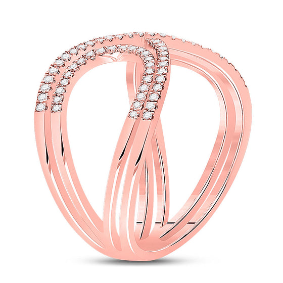 10k Rose Gold Womens Round Diamond Crossover Fashion Ring 1/3 Cttw