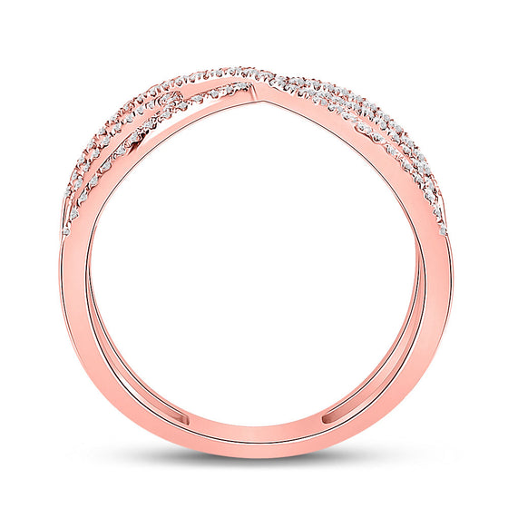 10k Rose Gold Womens Round Diamond Crossover Fashion Ring 1/3 Cttw