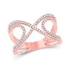  10k Rose Gold Womens Round Diamond Crossover Fashion Ring 1/3 Cttw