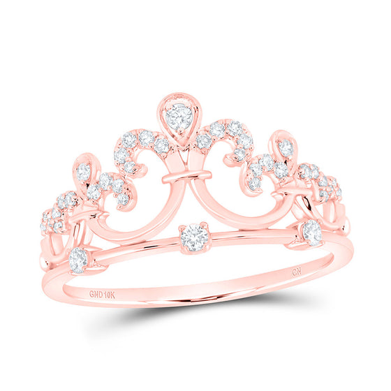 10k Rose Gold Womens Round Diamond Filigree Fashion Ring 1/5 Cttw